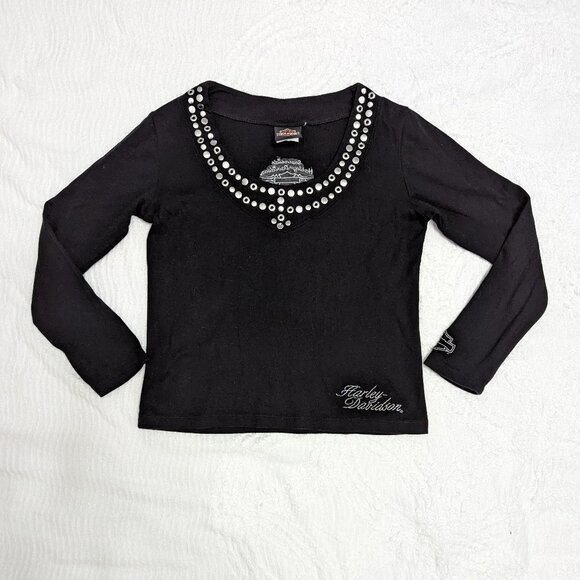Harley-Davidson Tops - Harley-Davidson Women's Long Sleeve Sequin Top Medium Scoop Neck Cotton